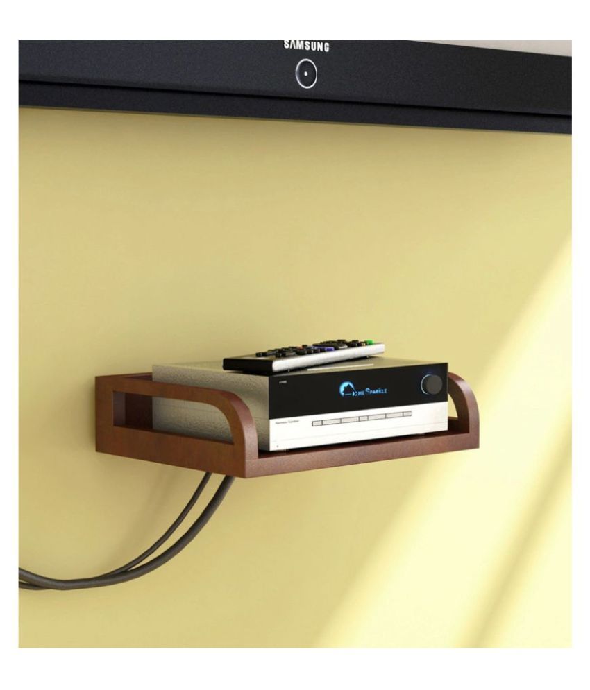 AYMH Brown Wooden Holdable Designer Wall Shelf, Wall Mount Stand, Wooden Holder for Set top Box