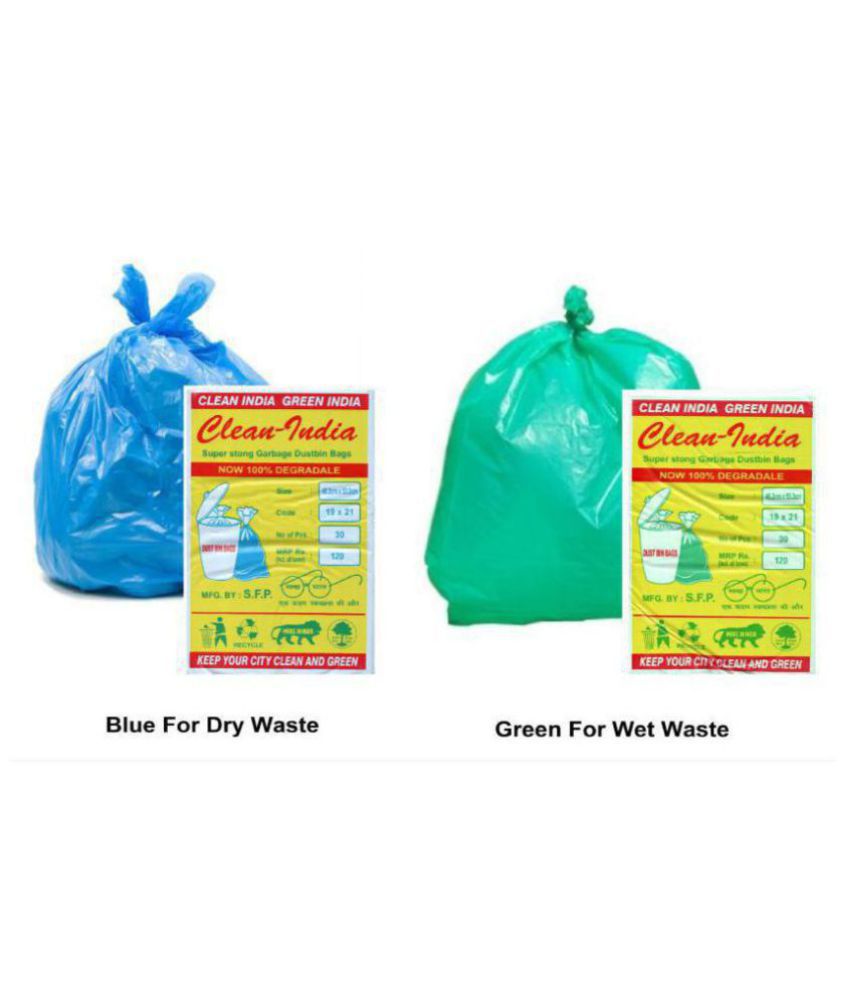     			C-I - (4 Packs) Blue & Green 19X21 Garbage Bags| 4 packs (120 Pcs) - 2 packs of 60 Pcs (Green for wet waste) + 2 packs of 60 Pcs (Blue for dry waste)|Medium Disposable Garbage Bags for Wet and Dry Waste | Dustbin Bags For kitchen and home