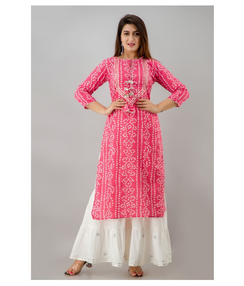     			FabbibaPrints - Pink Straight Cotton Blend Women's Stitched Salwar Suit ( Pack of 1 )