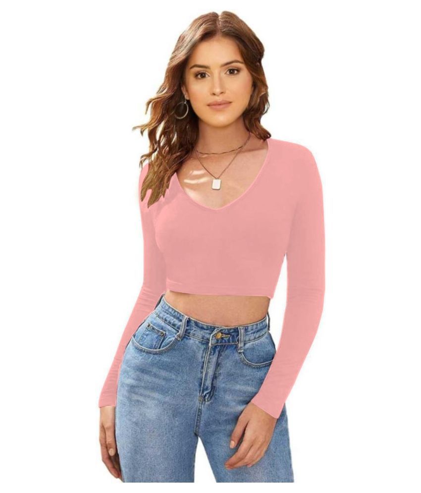     			Dream Beauty Fashion - Peach Cotton Blend Women's Crop Top ( Pack of 1 )