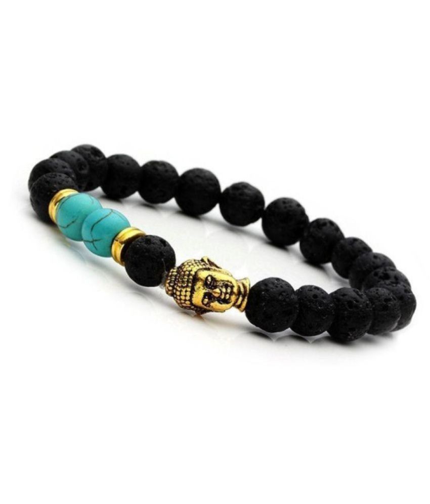     			Black Lava Stone Turquoise Beads Reiki Yoga Meditation Buddha Bracelet diffuser bracelet