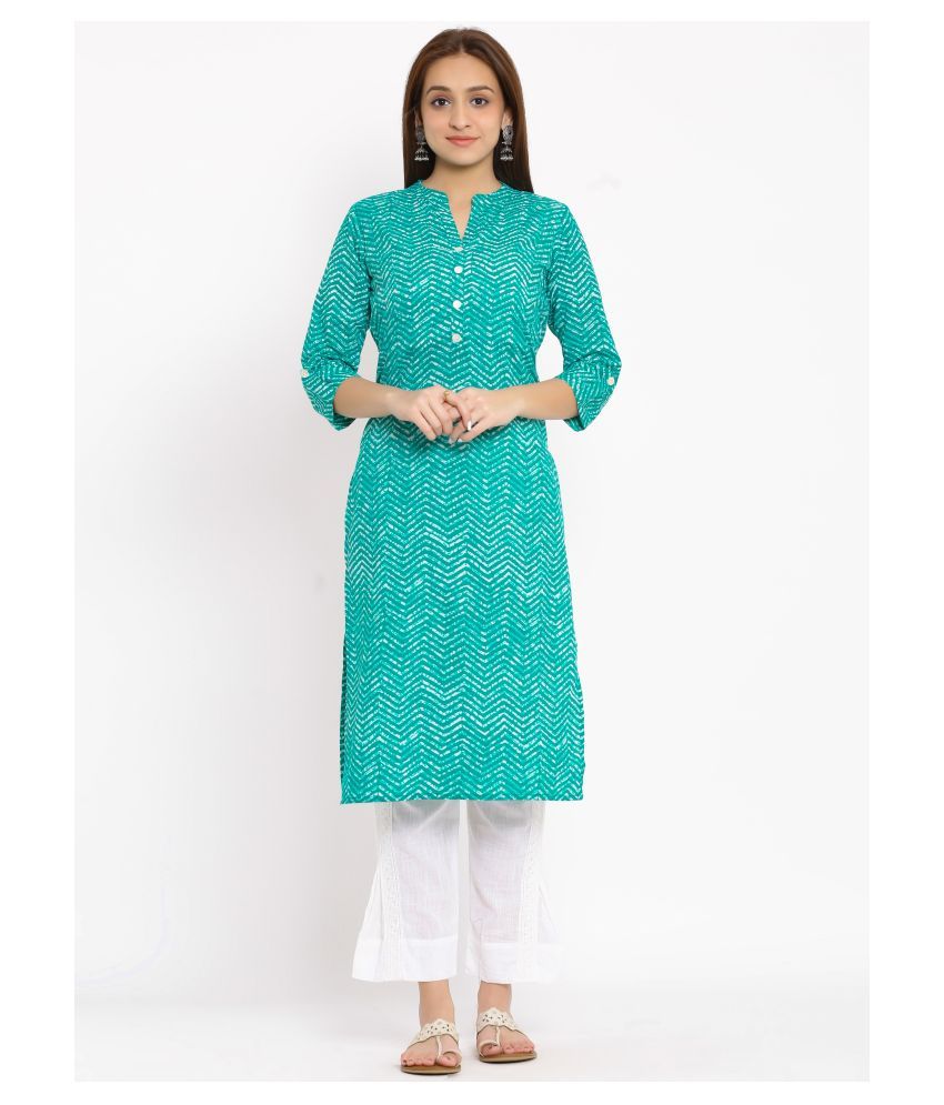     			FabbibaPrints - Green Cotton Women's Straight Kurti