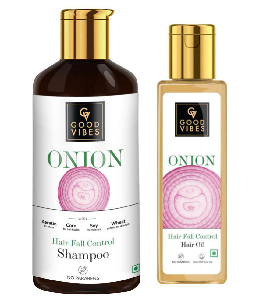 Good Vibes Onion Hairfall Control Combo (Set of 2) - Onion Shampoo and Onion Hair Oil