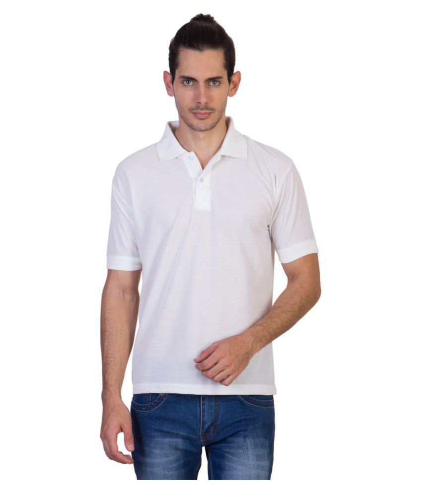     			HVN Cotton Blend White Plain Polo T Shirt