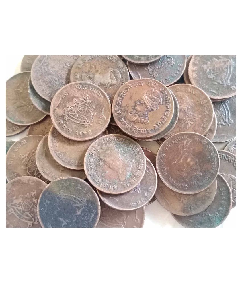     			100 pieces Lot - GWALIOR State - Copper 1/4 anna - Mixed Rulers - india