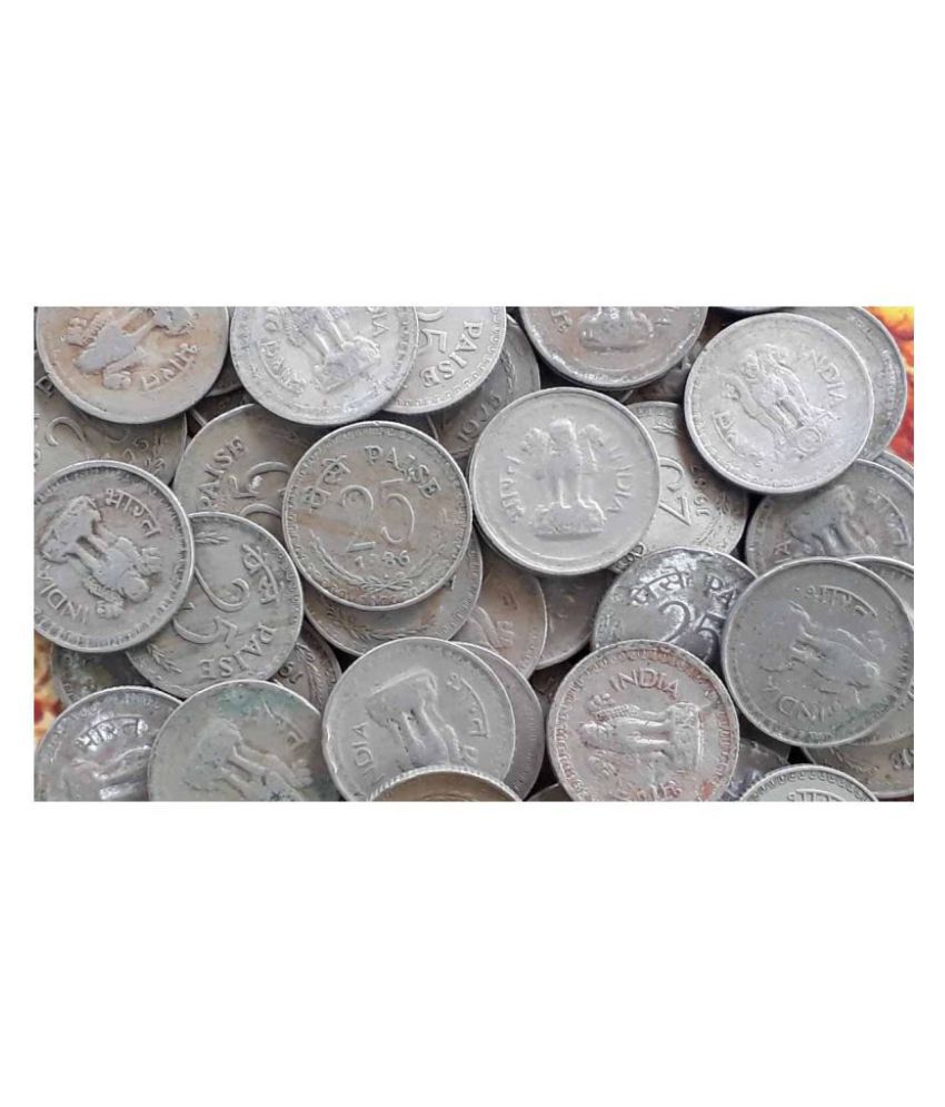     			500 Coins LOT - 25 Paise paisa - Copper Nickel Mixed Years - CIRCULATED Condition - 1972 1973 1974 1975 1976 1977 1978 1979 1980 1981 1984 1985 1986 1987 1988