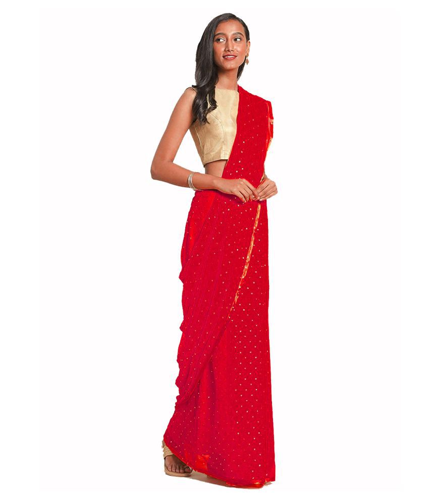     			Bhuwal Fashion - Red Georgette Saree With Blouse Piece (Pack of 1)