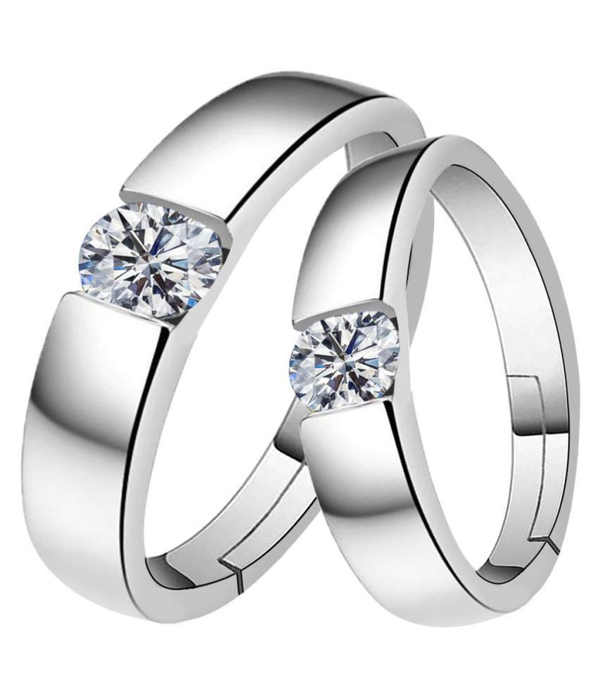     			Paola Adjustable Couple Rings Set for lovers silverplated Same Solitaire Diamond couple ring For Men And Women Jewellery