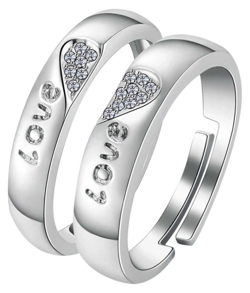     			Paola Adjustable Couple Rings Set for lovers,silver plated designed with shape of heart  Exclusive Solitaire couple ring for men and women.
