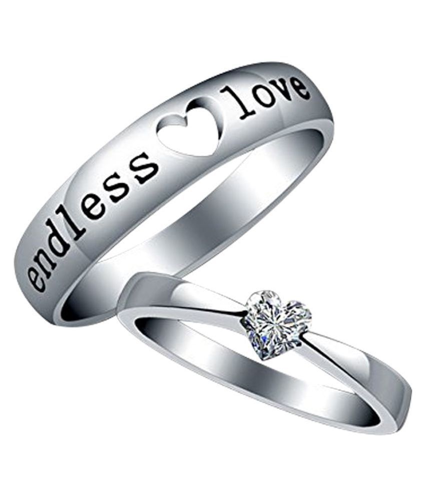     			Paola  Adjustable Couple Rings Set for lovers Silver Plated Solitaire 'Endless Love' Heart  Couple ring  for Men and Women 2 pieces