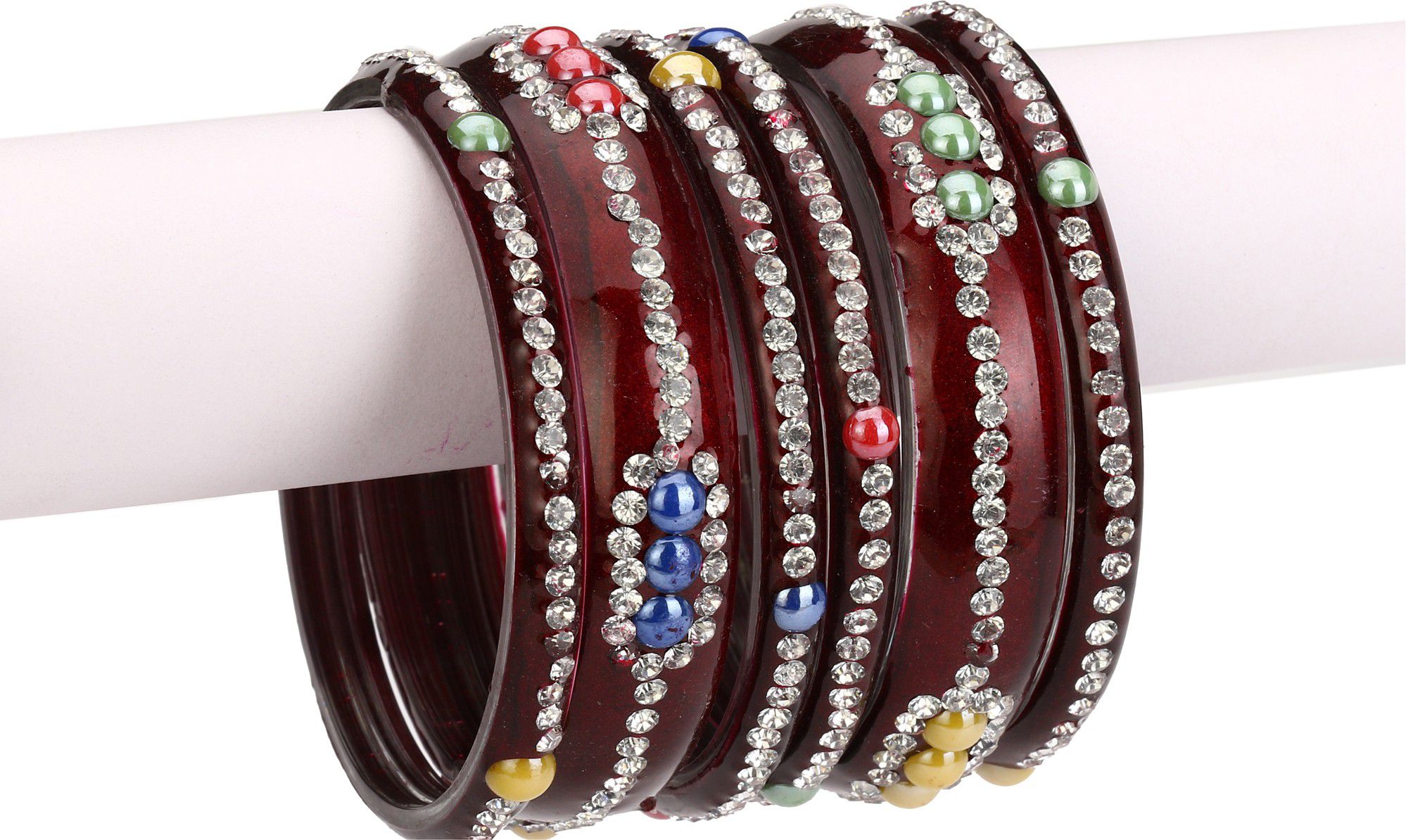     			Somil Maroon Color 2 & 4 Bangle Set decorative With Colorful Beads & Stones With Safety Box-DO_2.2