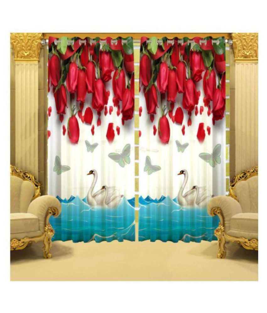     			indiancraft Single Long Door Semi-Transparent Eyelet Polyester Curtains Multi Color