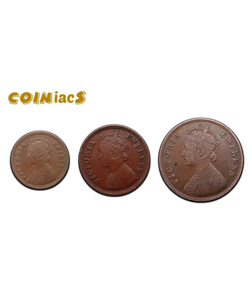     			Coiniacs Rare set of Quarter Anna, 1/2 Pice & 1/12 Anna Copper Coins of Victoria Empress (1877-1901), 3 Coins Set - British India Uniform Coinage ✧ High Collectible Grade, 100% Authenticity Assurance - COINIACS