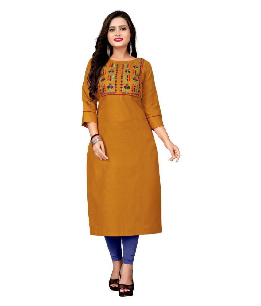     			Lerkiza - Rust Cotton Women's Straight Kurti ( Pack of 1 )