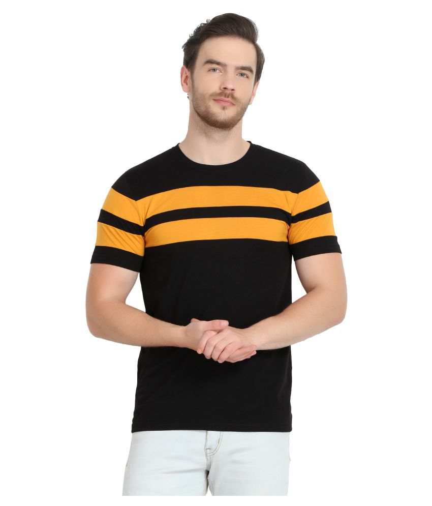     			Glito Cotton Blend Black Color Block T-Shirt