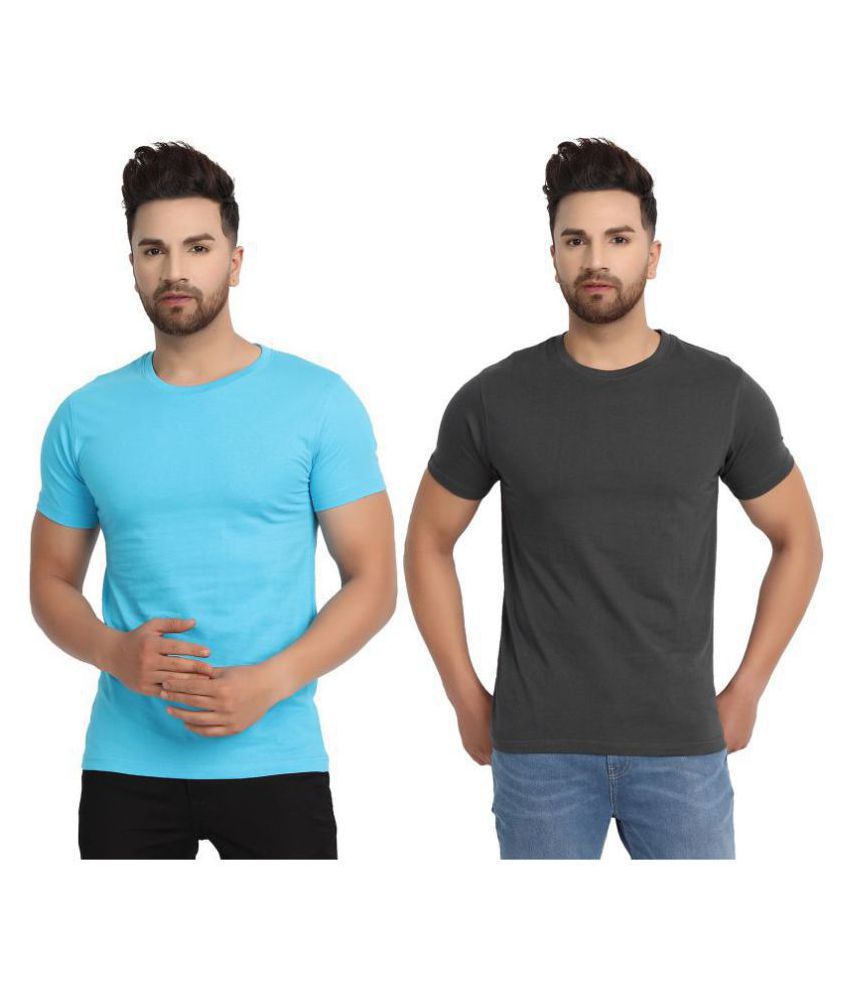     			ESPARTO Cotton Blue Solids T-Shirt Pack of 2