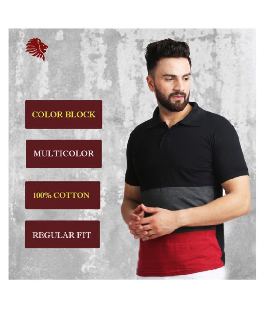     			Leotude Cotton Black Color Block Polo T Shirt