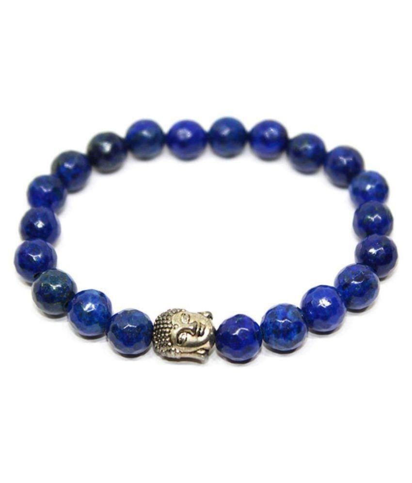     			8mm Blue Lapis Lazuli Faceted With Buddha Natural Agate Stone Bracelet
