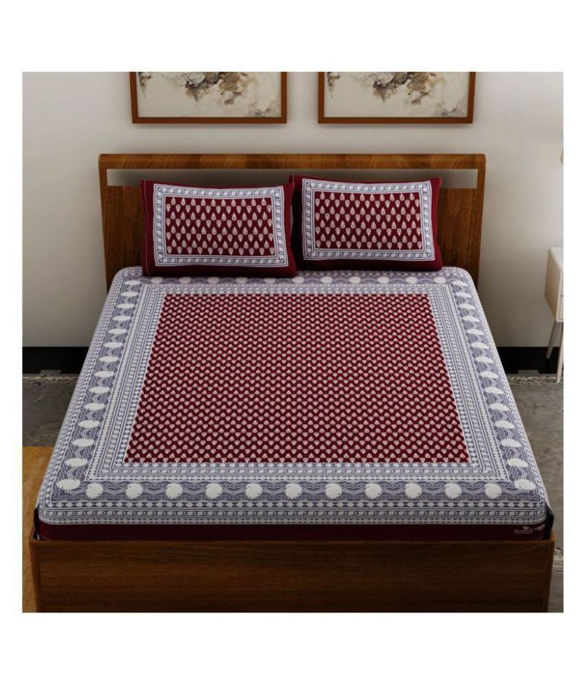     			Uniqchoice - Maroon Cotton Double Bedsheet with 2 Pillow Covers