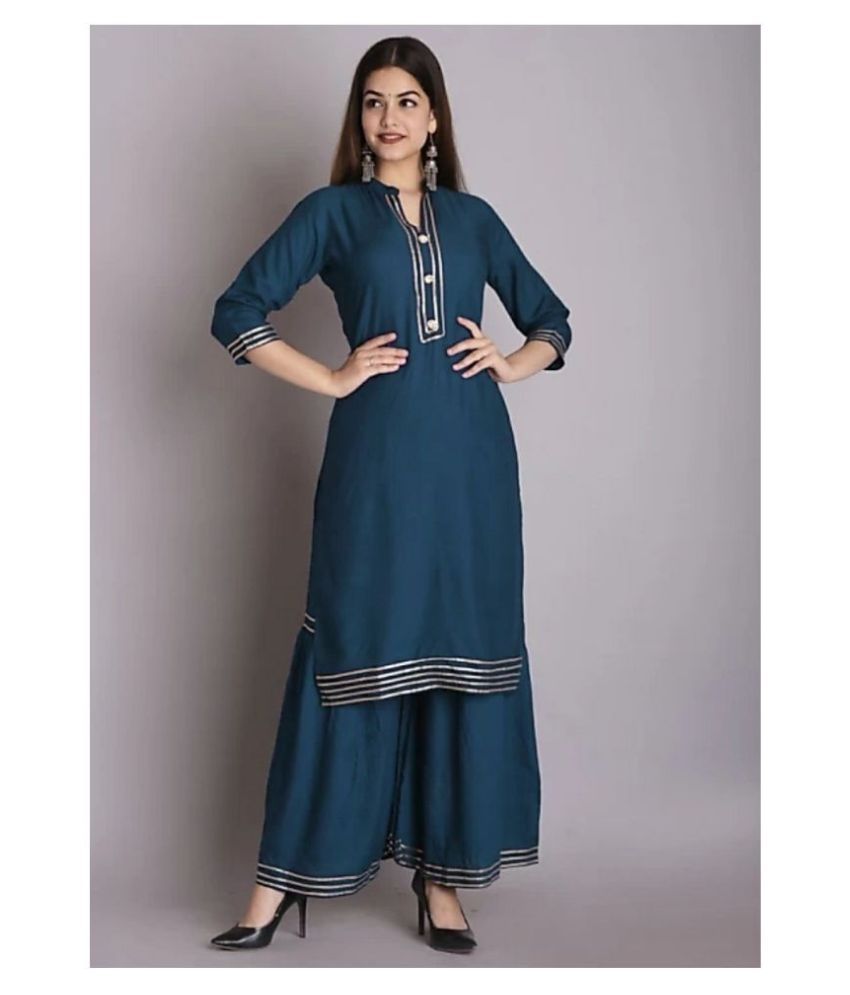     			miravan Rayon Kurti With Sharara And Gharara - Stitched Suit