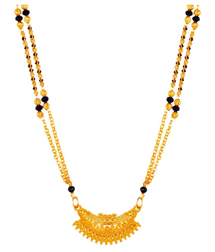     			shankhraj mall Copper Gold Maharashtrian Style Pearl Long Chain Black Beads Mangalsutra For Women-100399