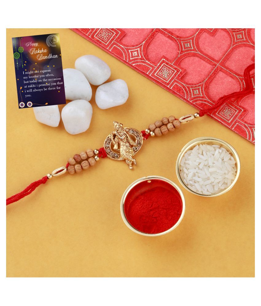 Stylish Look "KRISHNA JI " Pendant Rakhi with Kankawati Pooja Thali