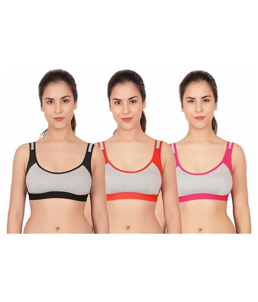     			DOLO Black,Blue,Red Cotton Blend Color Blocking Sports Bra