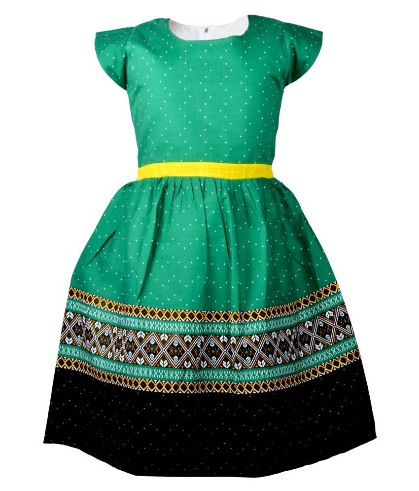     			Sathiyas Girls  A-Line Knee Length Cotton (Dark Green_8-9 years)Frocks