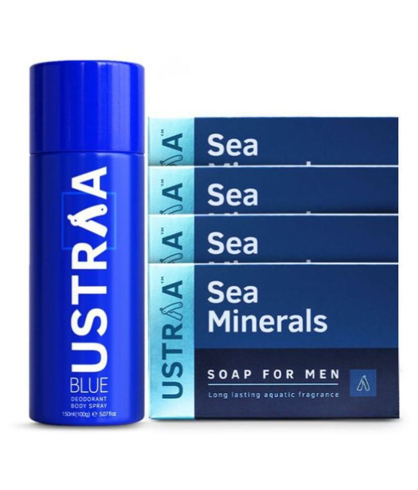     			Ustraa Blue Deodorant - 150 ml & Deo Soap Sea Minerals - 100g (Pack of 4)