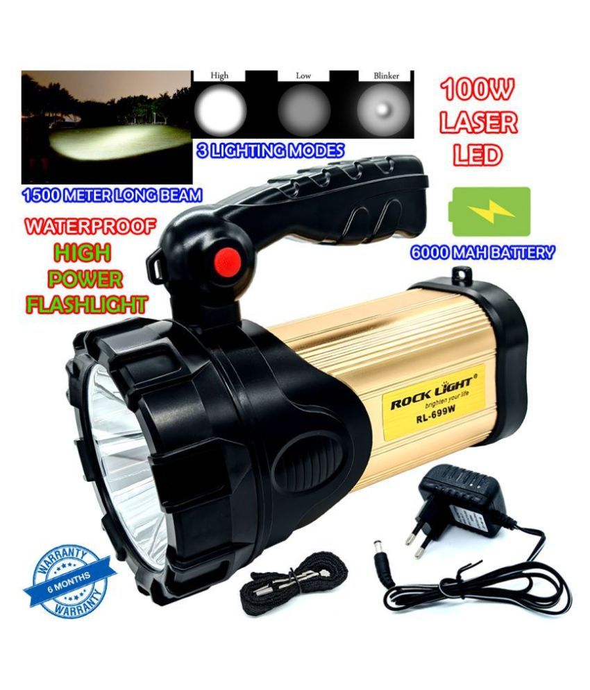     			CS Powerful 1500 Meter Long Range 3 Mode High / Low / SOS Waterproof Jumbo Above 50W Flashlight Torch Rechargeable Lamp - Pack of 1