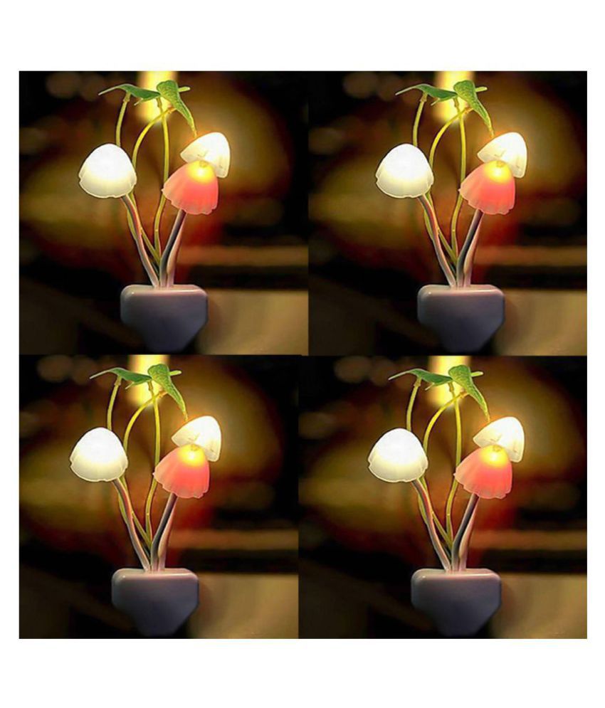 Earmark Mushroom Color Changing Night Lamp Auto On/OFF By Sensor Night Lamp Multi - Pack of 4