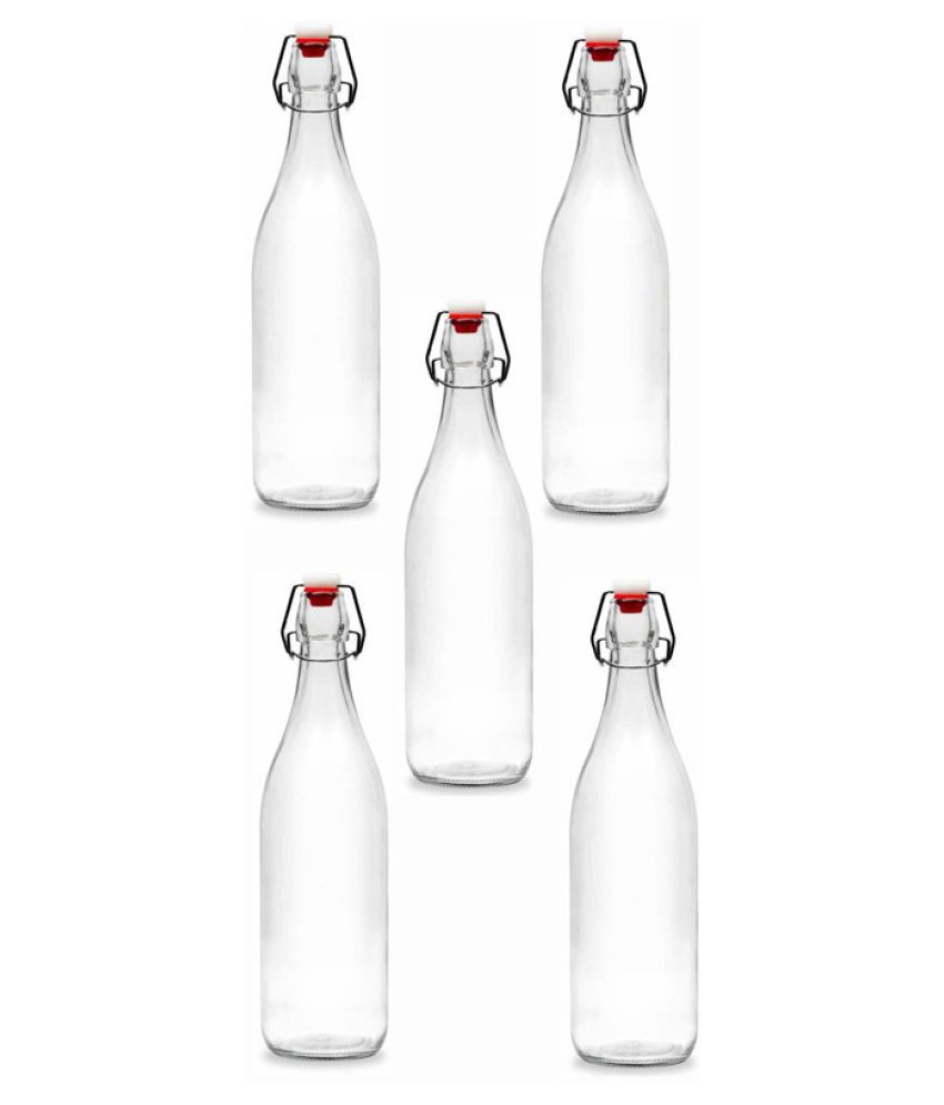    			Afast Glass Water Bottle, White, Pack Of 5, 1000 ml