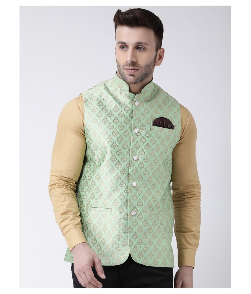     			Hangup Fluorescent Green Silk Blend Nehru Jacket