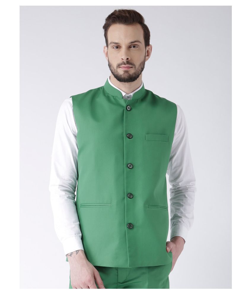     			Hangup Green Cotton Blend Nehru Jacket