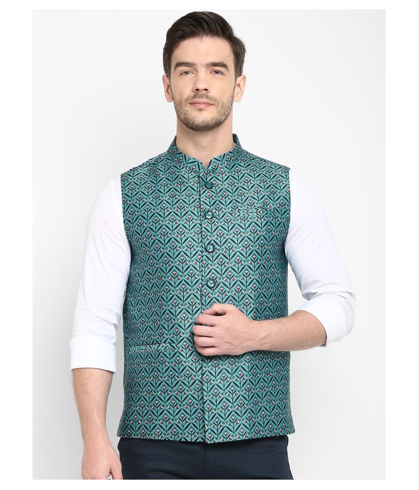     			Hangup Green Cotton Blend Nehru Jacket