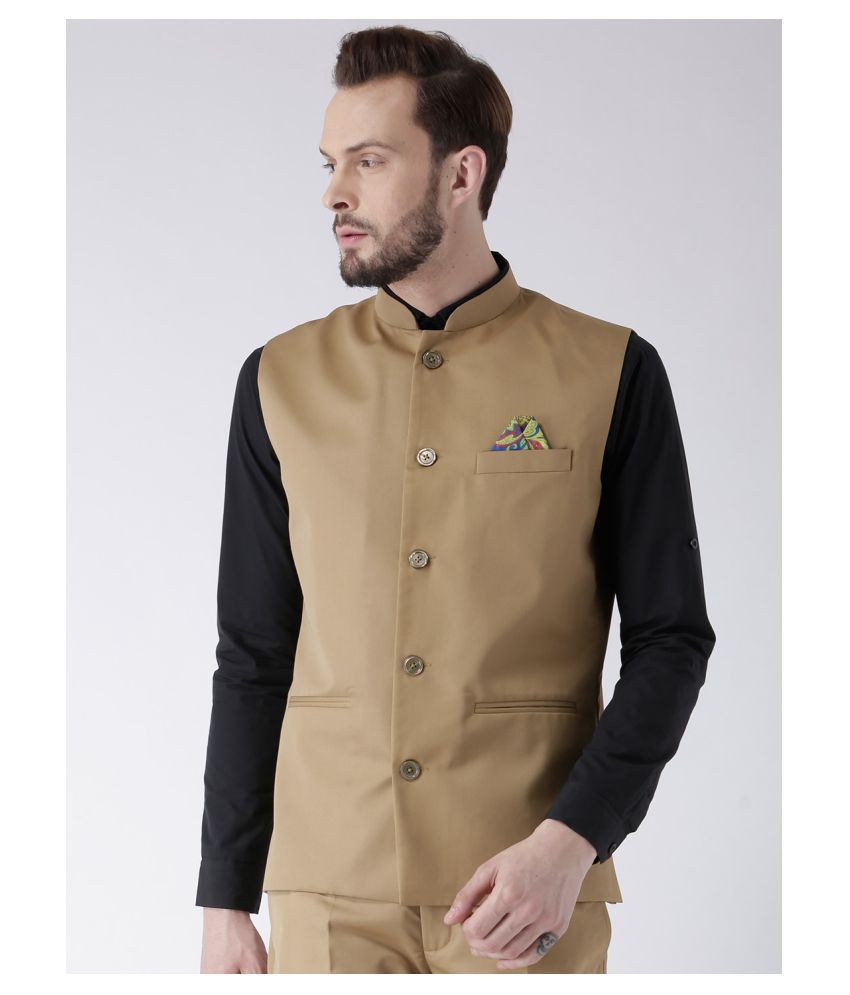     			Hangup Khaki Cotton Blend Nehru Jacket