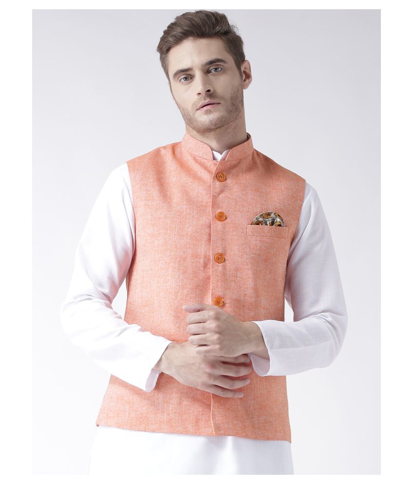     			Hangup Orange Linen Nehru Jacket