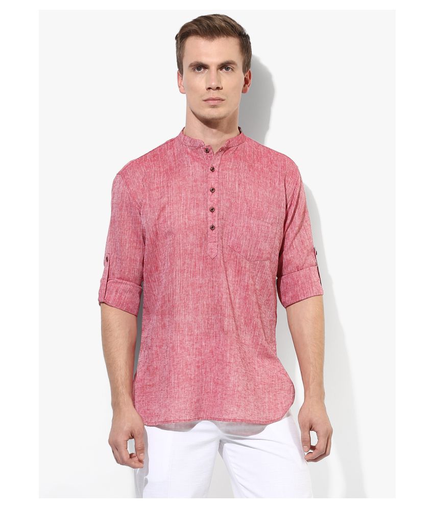     			Hangup - Red Linen Men's Shirt Style Kurta ( Pack of 1 )