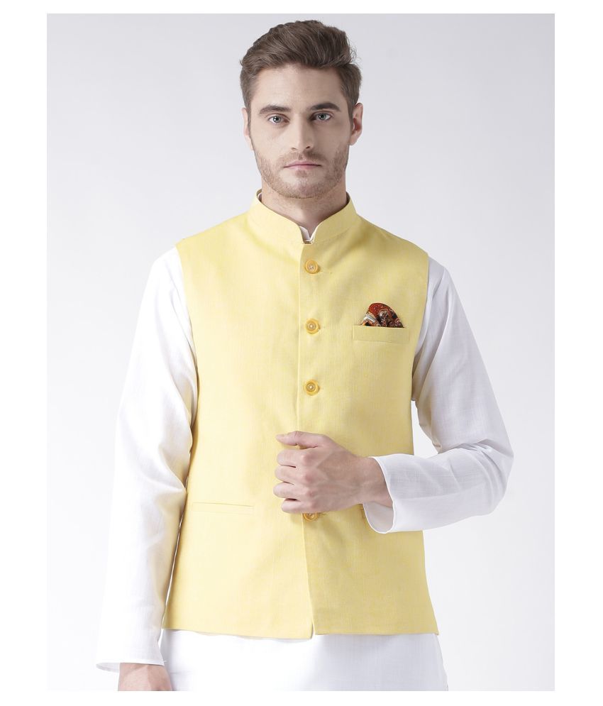     			Hangup Yellow Linen Nehru Jacket