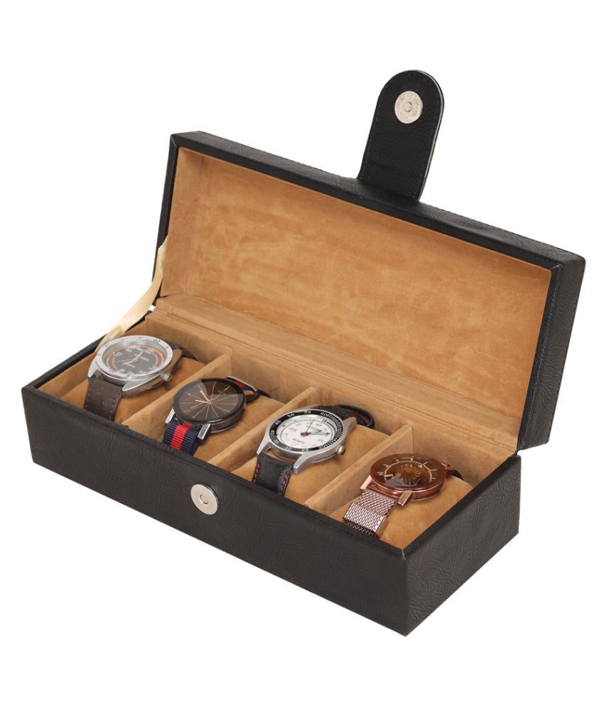 Unisex Black 4 Slots Leatherette Watch Organiser Storage Case Box Buy