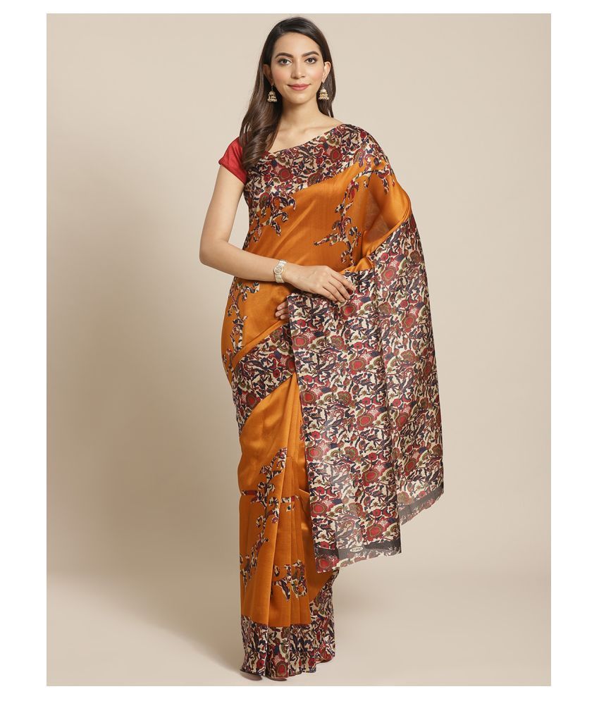     			Grubstaker Yellow Art Silk Saree - Single