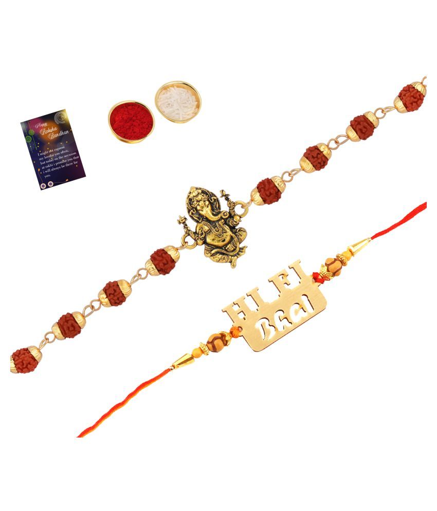     			Paola Rakhi  Rudraksh "Ganeshji"With  Elegant" HI-FI BHAI"   With Roli Chawal And  Greeting Card