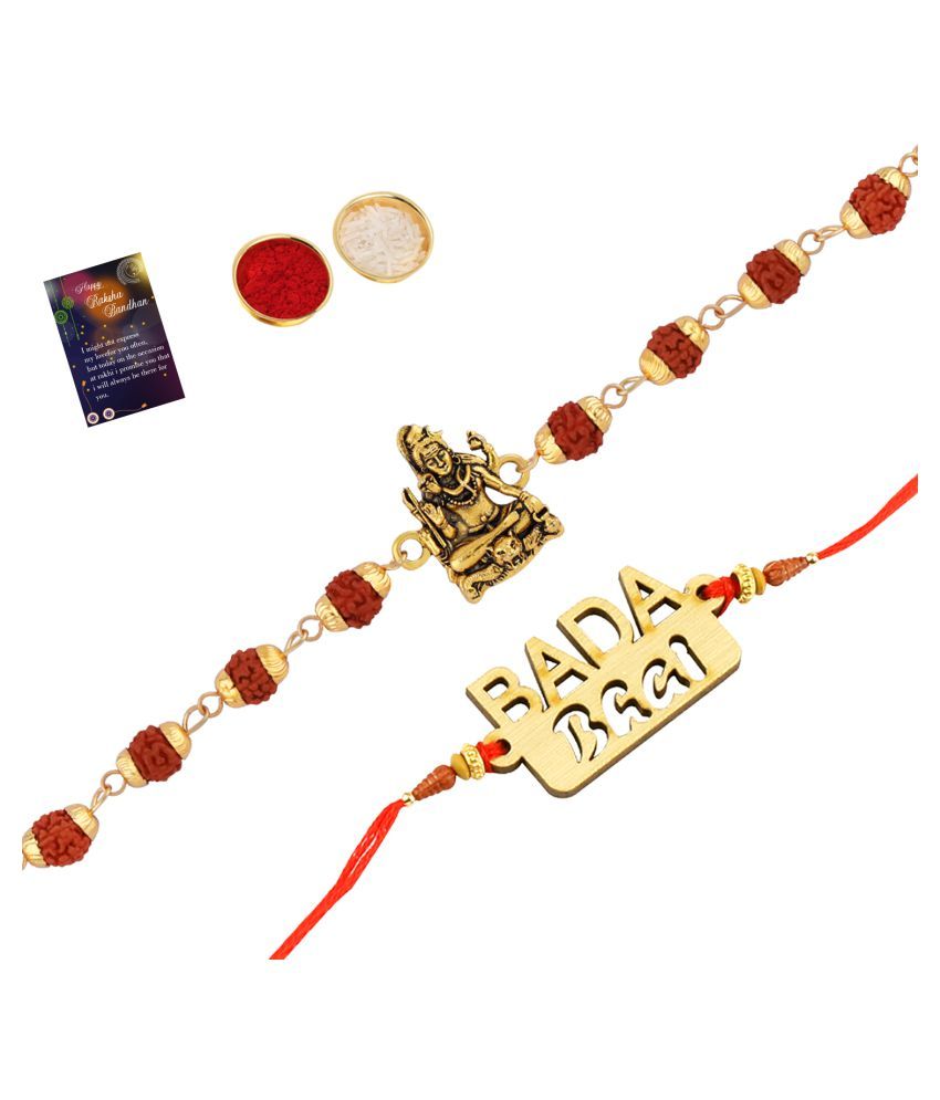     			Paola Rakhi  Rudraksh "Shiv Ji"With  Exclusive Bhaiya Rakhi " BADA BHAI"   With Roli Chawal And  Greeting Card