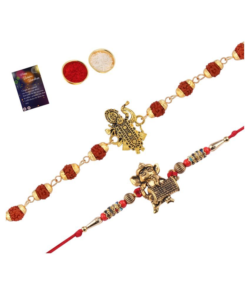     			Paola Rakhi  Rudraksh "Shreenathji "  With Classic  Look "GANESH JI" Rakhi  For Bhaiya With Roli Chawal And Greeting Card