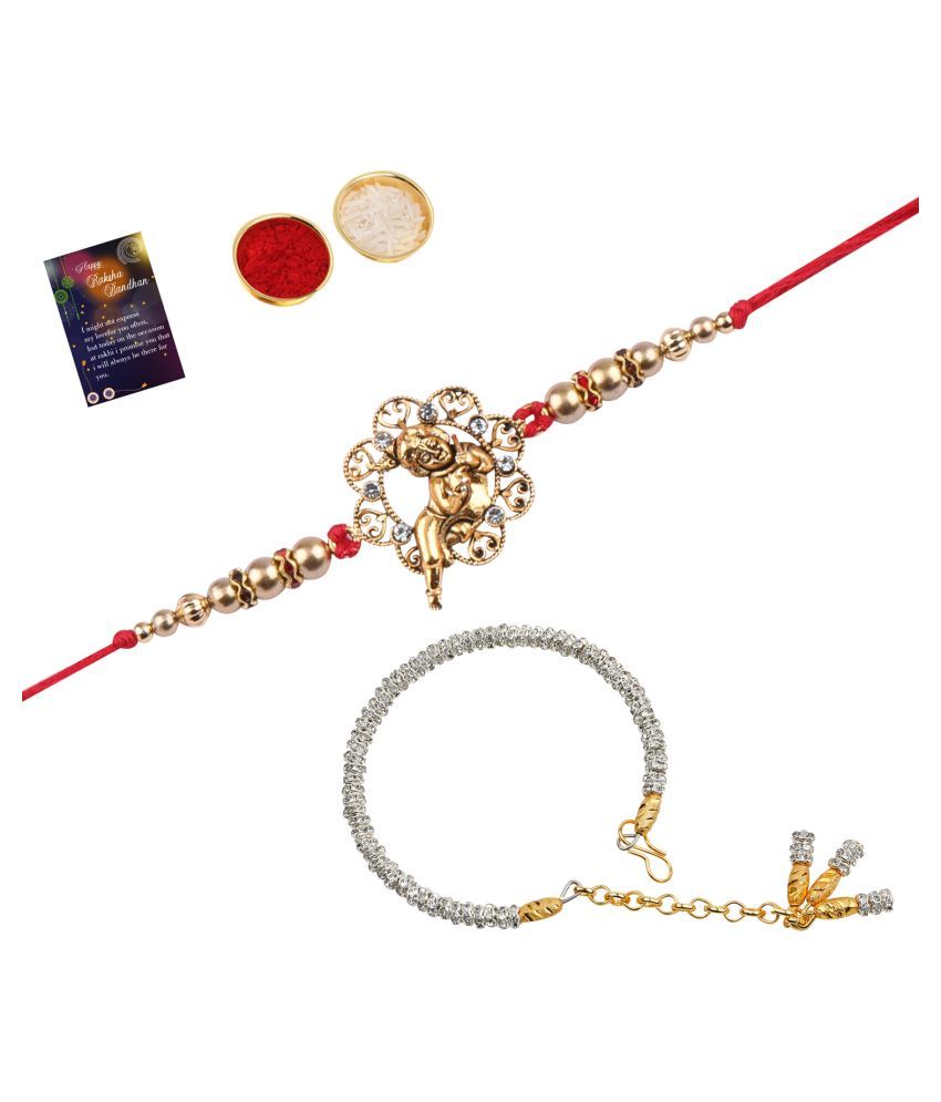     			Paola  Stylish Classic  Look "BAL GOPAL" Pendant   Rakhi  With Bhabhi Rakhi kada With Roli Chawal And  Greeting Card