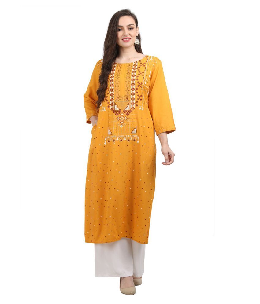     			SAAKAA - Yellow Rayon Women's Straight Kurti