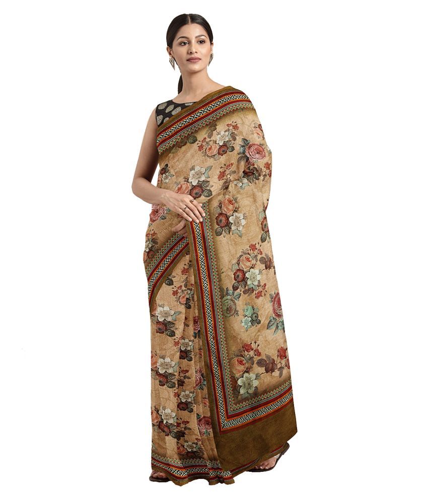     			Aarrah Beige Silk Blend Saree - Single