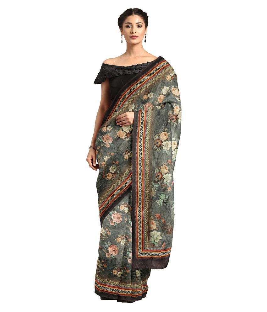     			Aarrah Grey Silk Blend Saree - Single