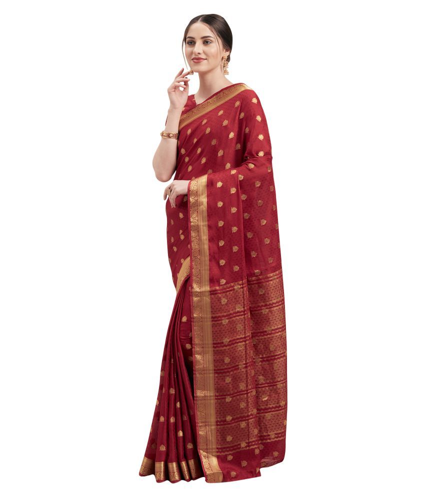     			Aarrah Maroon Silk Blend Saree - Single