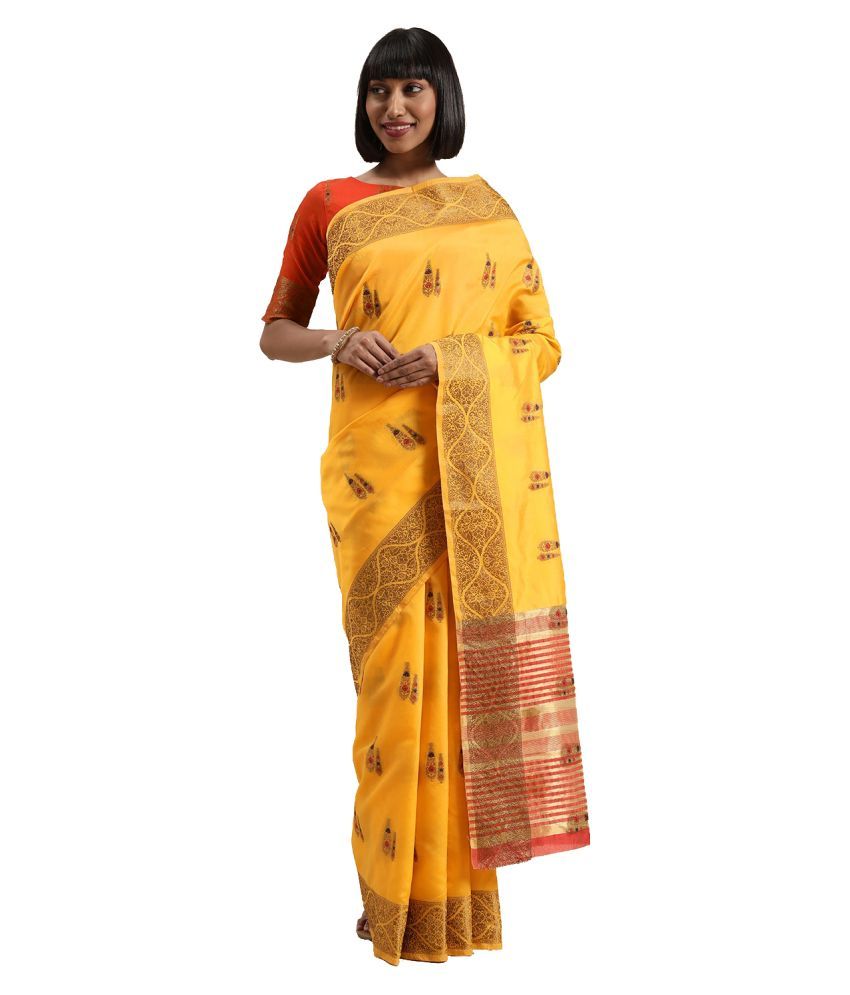     			Aarrah Mustard Silk Blend Saree - Single